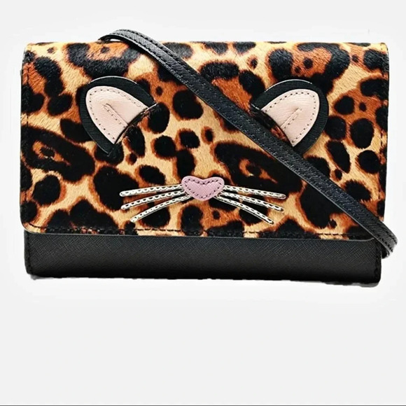 Rare KATE SPADE Black Run Wild Leopard Leather Crossbody Bag - Picture 1 of 16